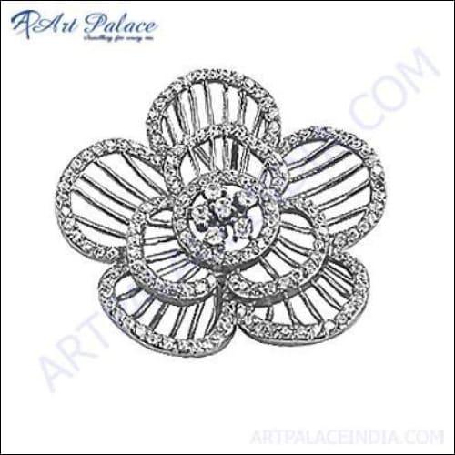 Delicate Flower Style Cz Gemstone Silver Pendant
