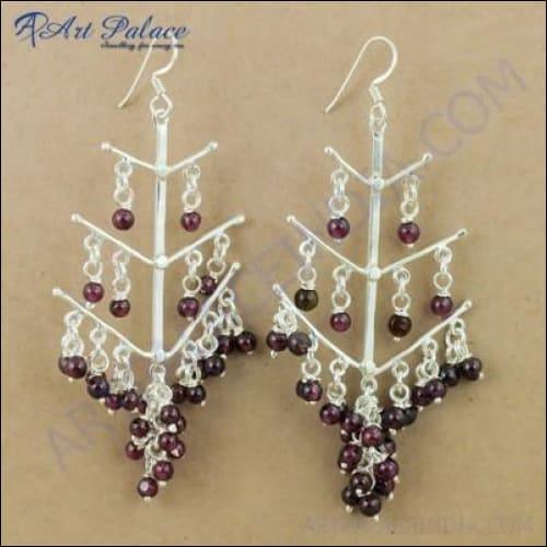 Delicate Garnet Gemstone Silver Beaded Earrings