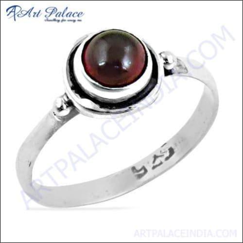 Delicate Garnet Gemstone Silver Ring