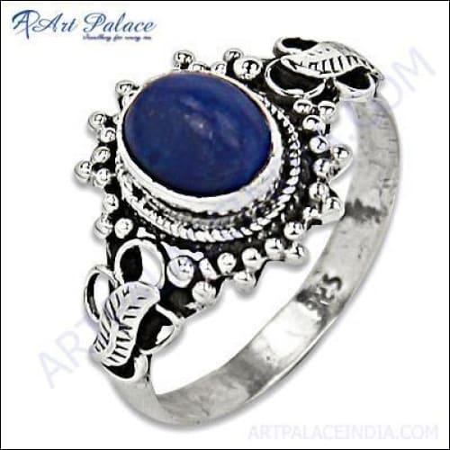 Delicate Lapis Lazuli Gemstone Silver Ethnic Ring Blue Gemstone Rings Trendy Rings