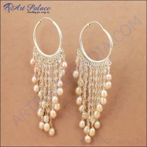 Delicate Pearl & Rose Quartz Gemstone Silver Earrings Pink Beaded Silver Earrings Wonderful Beaded Earrings