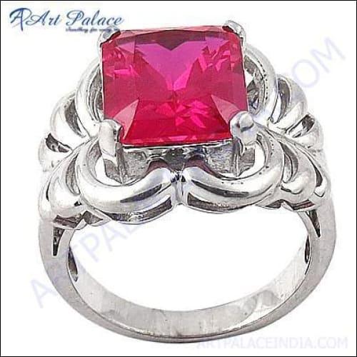 Delicate Pink Cubic Zirconia Gemstone Silver Ring Pink Cz Rings Designer Cz Rings
