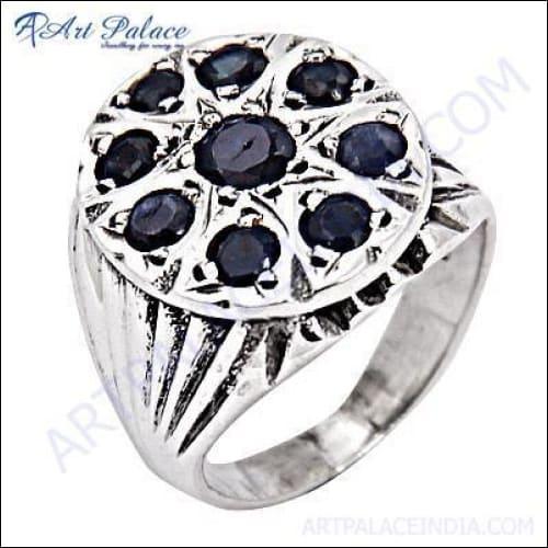 Delight Round Iolite Gemstone Silver Ring