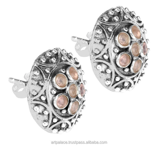 Designer 925 Sterling Silver Rose Quartz Stud Earring Gemstone Stud Earring Adorable Stud Earring