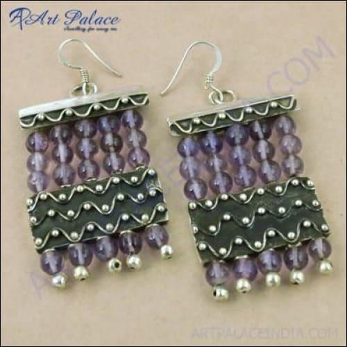 Designer Amethyst Gemstone Silver Earrings