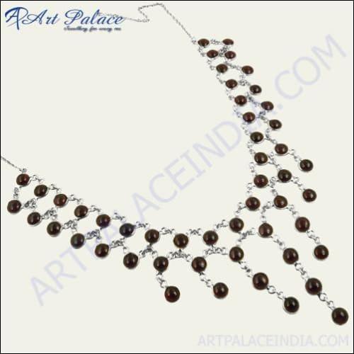 Designer & Attractive Garnet Silver Necklace