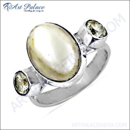 Designer Cubic Zirconia Gemstone Silver Ring, 925 Sterling Silver