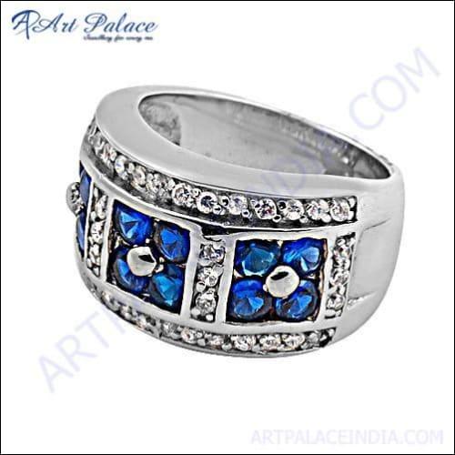 Designer Cubic Zirconia Gemstone Silver Ring, 925 Sterling Silver Jewelry