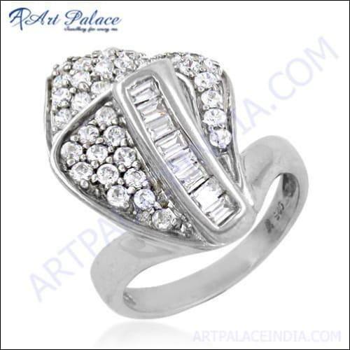 Designer Cubic Zirconia Gemstone Silver Ring