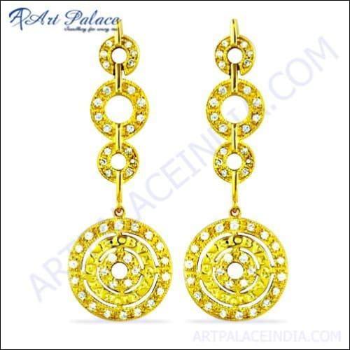 Designer Cz Gemstone Gold Plated Silver Earrings
