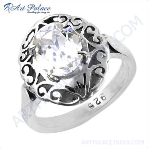 Designer Gemstone Silver Ring With Cubic Zirconia,