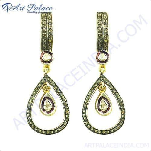 Designer Gold Plated Diamond Silver Victorian Earring Fancy Victorian Earring