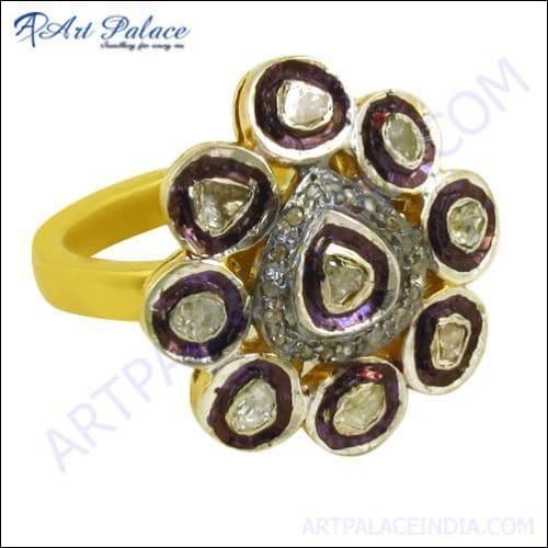 Designer Gold Plated Valuable Diamond Silver Ring Glitzy Victorian Rings Gemstone Victorian Rings