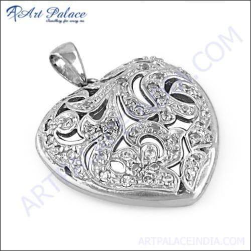 Designer Heart Style Cubic Zirconia Gemstone Silver Pendant