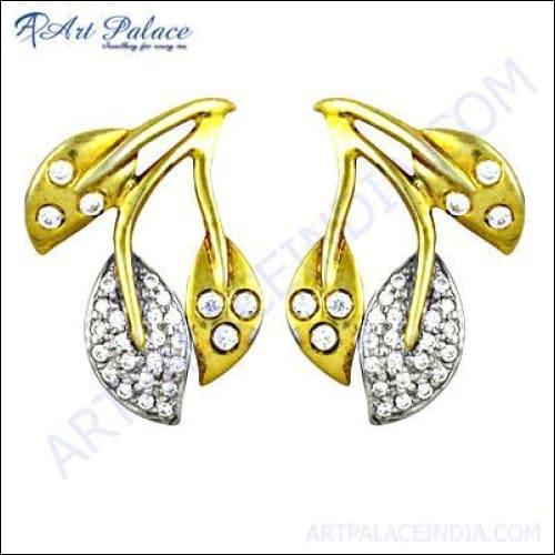 Designer Leaf Style Cubic Zirconia Silver Earrings Leaf Design Cz Earrings Cz Stud Earrings Cz Silver Earrings