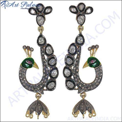 Designer Peacock Style Diamond Victorian Earring