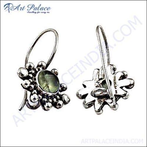 Designer Prenite Gemstone Silver Earrings Gemstone Ethnic Earrings Party Wear Earrings