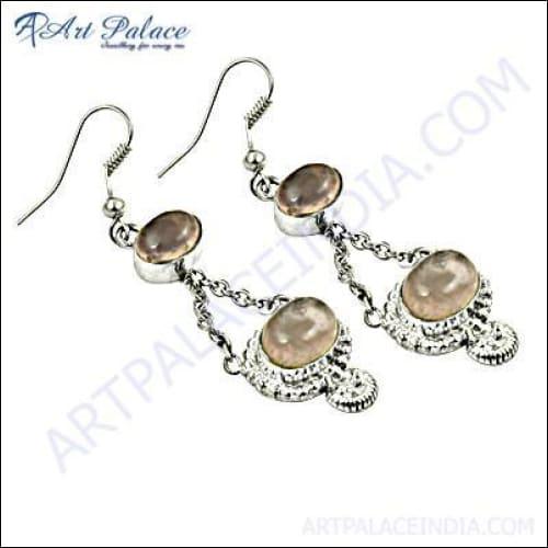 Designer Rose Quartz Silver Earring