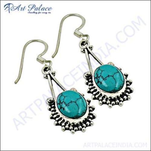 Designer Synthetic Turquoise Jewelry Earrings Turquoise Ethnic Earrings Cabochon Earrings