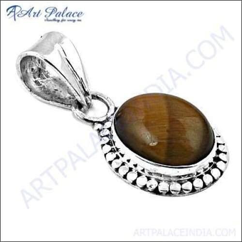 Designer Tiger Eye Gemstone Silver Pendant