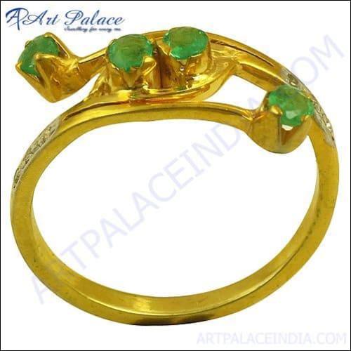 Diamond & Emerald Gemstone Gold Plated Silver Rings