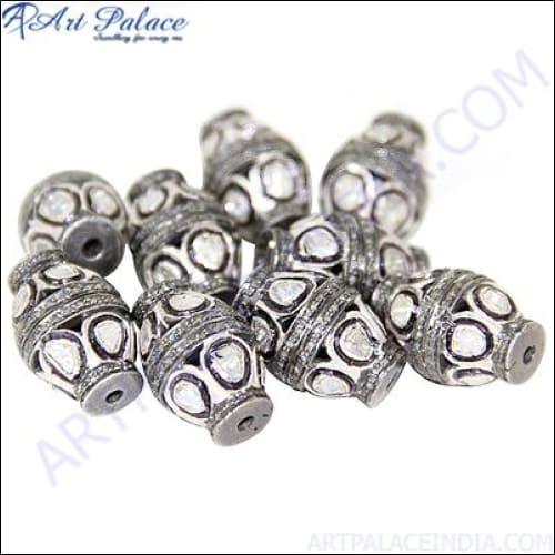 Diamond Pave Beads Victorian Beads 925 Sterling Silver Jewelry components