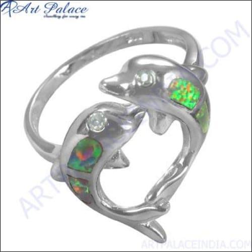 Dolphin 925 Sterling Gemstone Silver Ring Beautiful Gemston Rings Inlay Silver Rings