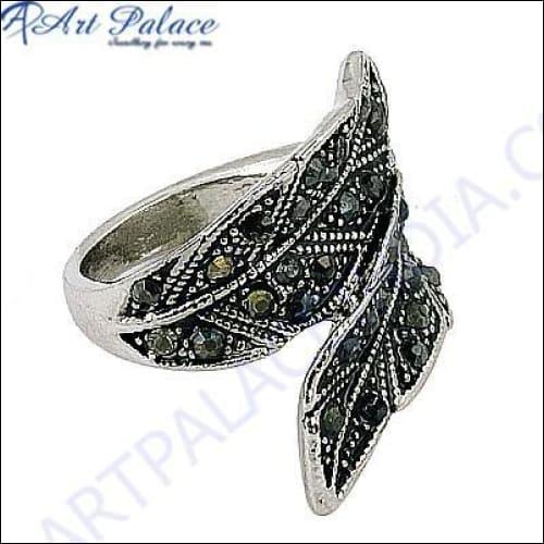 Dual Leaf Style Marcasite Silver Ring With Gun Metal Leaf Marcasite Rings Latest Marcasite Rings