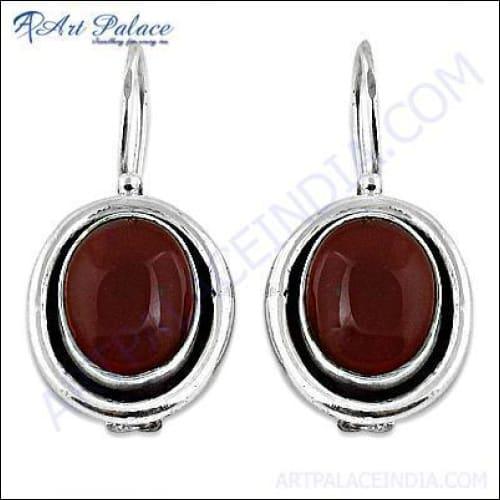 Elegant Carnelian Gemstone Silver Earrings