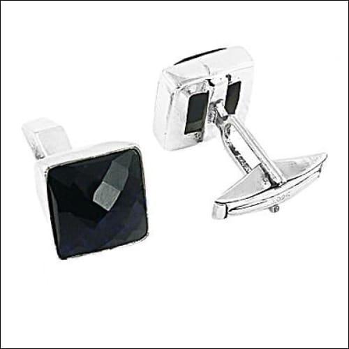 Elegant Fancey Men's Wear Black Onyx Silver Cufflinks, 925 Sterling Silver Jewelry Square Shape Cufflink