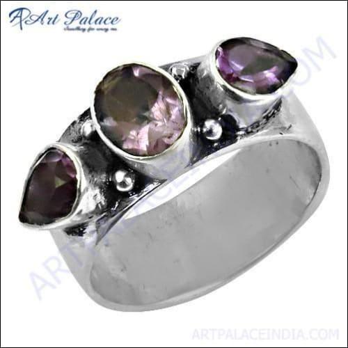 Elegant Fancy Amethyst Gemstone Silver Ring, 925 Sterling Silver