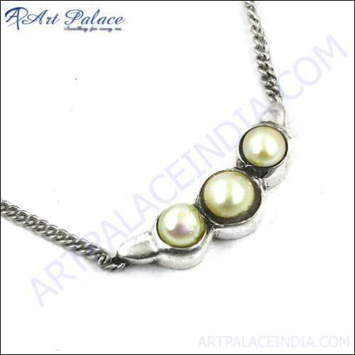 Elegant Fancy & Fashionable Pearl Gemstone Silver Necklace