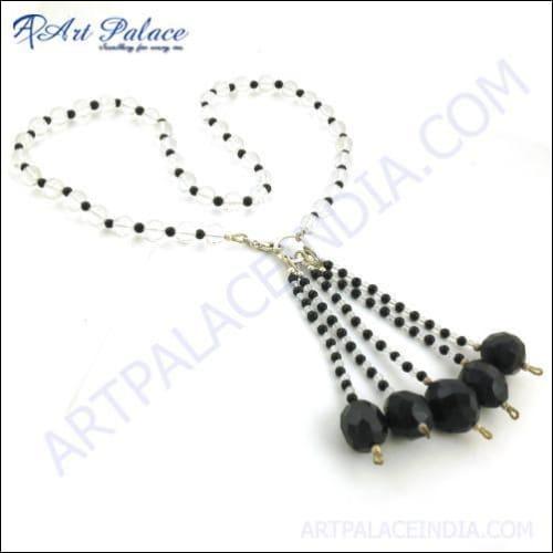 Elegant Fancy Black Onyx & Crystal Gemstone Silver Necklace