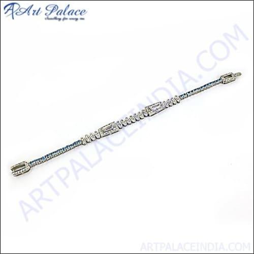 Elegant Fancy Blue Topaz & Cubic Zirconia Gemstone Silver Bracelet Gorgeous Cz Bracelet Trendy Cz Bracelet
