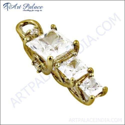 Elegant Fancy Cz Gemstone Gold Plated 925 Silver Pendant