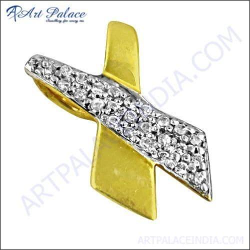 Elegant Fancy Cz Gemstone Gold Plated Silver Pendant