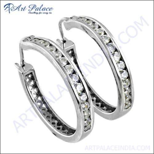 Elegant Fancy Cz Gemstone Silver Earrings