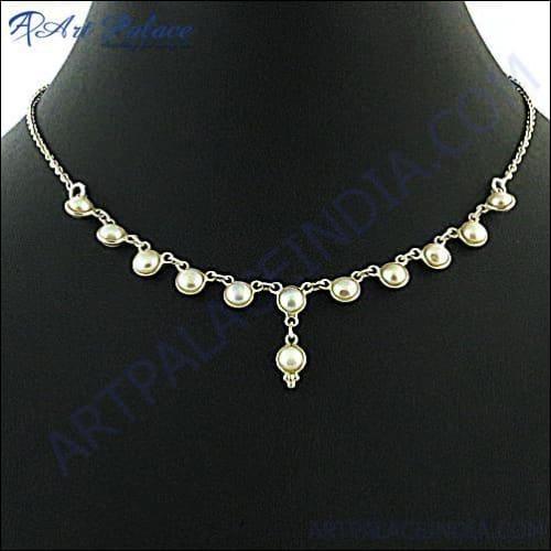 Elegant Fancy Pearl Gemstone Silver Necklace