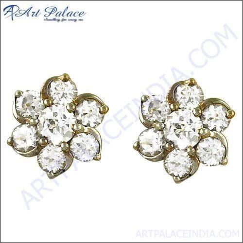 Elegant Fashion Shining Cz Gemstone Gold Plated Silver Earrings