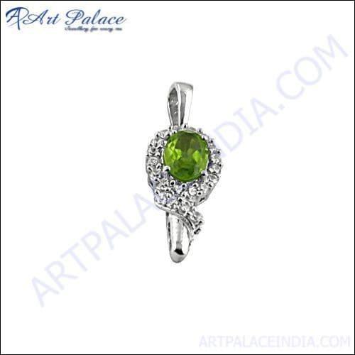 Elegant Fashion Shining Peridot & CZ Silver Pendant