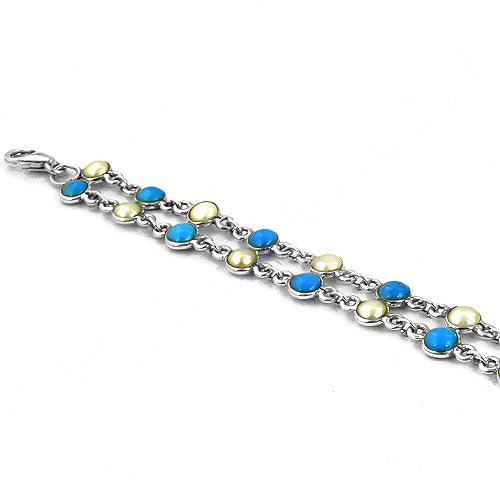 Elegant Pearl & Turquoise 925 Silver Bracelet Amazing Gemstone Bracelet Certified Bracelet