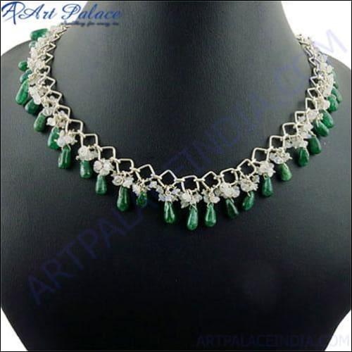 Emerald Beads 925 Silver Necklace