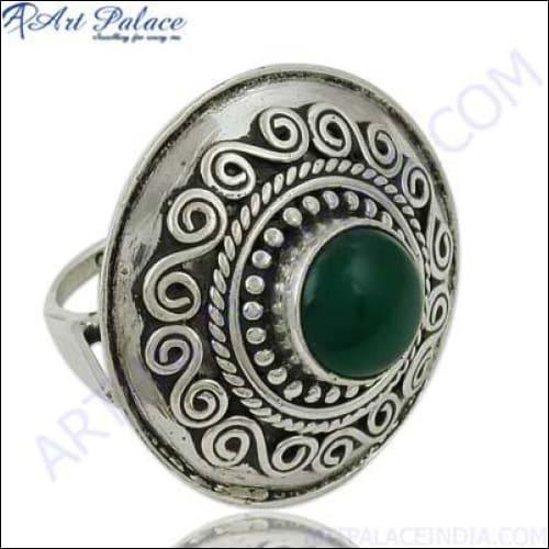 Ethnic Design Antique Style Gemstone Silver Ring Jewelry, 925 Sterling silver
