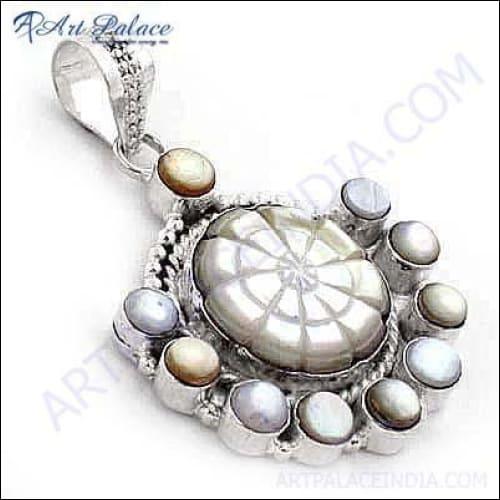 Ethnic Design In German Silver Multi Gemstone Pendant Jewelry
