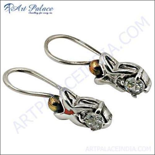 Ethnic Design In Simple Gemstone Earrings Jewelry, 925 Sterling Silver Jewelry Cz Earrings Fancy Cz Earrings