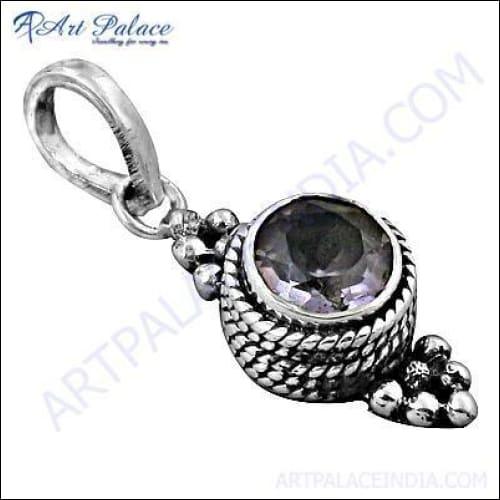 Ethnic Design In Simple Plain Silver Gemstone Pendant Jewelry, 925 Sterling Silver Jewelry Amethyst Gemstone Pendant Superb Gemstone Pendant