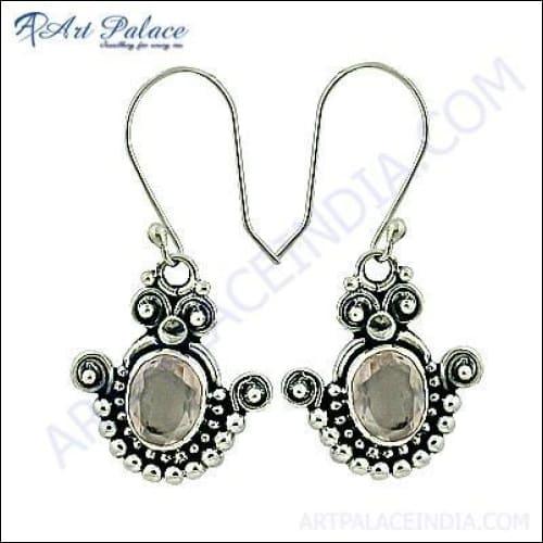 Ethnic Design Rose Quartz Silver Earring Rare Stone Earrings Ethnic Earrings