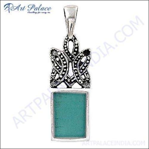 Ethnic Design With Inlay In Silver Pendant, 925 Sterlings ilver Jewelry