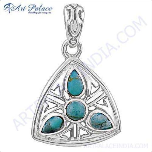 Ethnic Design With Turquoise Gemstone Silver Pendant Jewelry Turquoise Pendant Cabochon Pendant