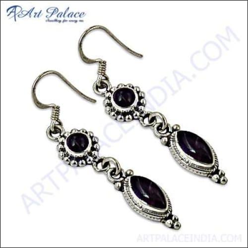 Ethnic Designer Amethyst Gemstone 925 Sterling Silver Earrings Gemstone Dangle Earrings Amethyst Silver Earrings